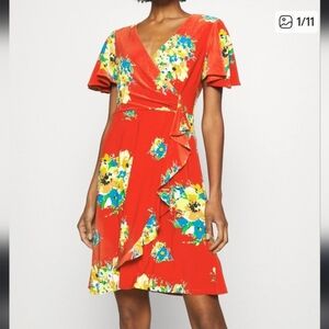 Lauren Ralph Lauren Black Label Hibiscus Floral Gladys Faux-Wrap Dress size 4
